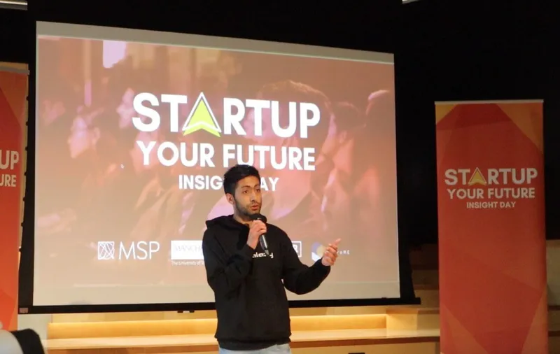 Naeem Shabir speaking at Startup Your Future, University of Manchester